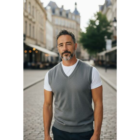 Kallspin Cashmere Wool Sweater Vest Men's Sz L Gray Office Workwear Professional - Picture 3 of 11